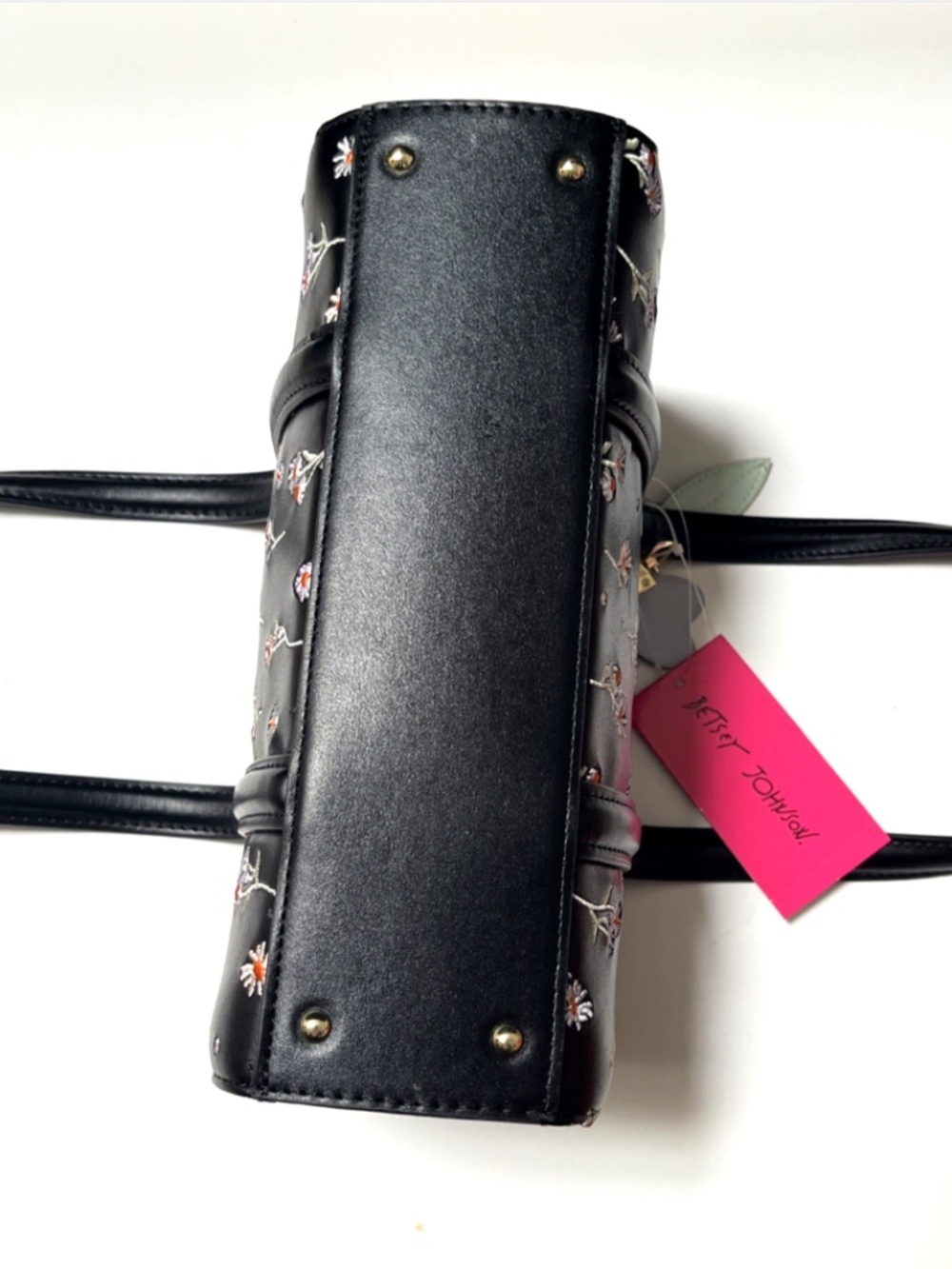Betsey Johnson Floral Embroidered Satchel Bag Charm Black Shoulder NWT - Picture 7 of 10